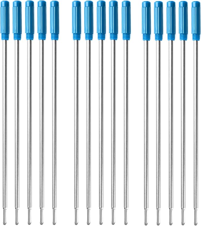 0.7 mm Ballpoint Ink Twist Pen Refills, 15 Pcs Medium Point Metal Smooth Writing Replaceable Ink Refill, Stationery Compatible for Cross Ballpoint Replacement (4.6in M) (Blue, 15)