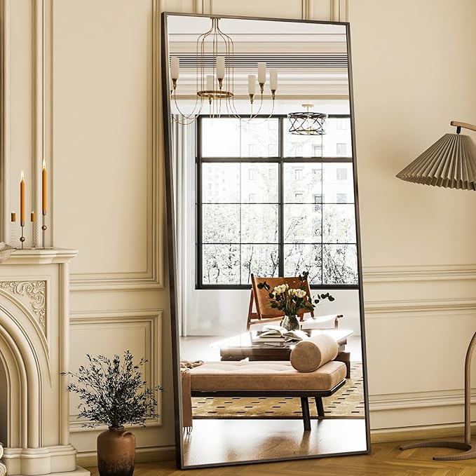 GLSLAND 68" x 24" Full Length Mirror - Rectangle Floor Mirrors Aluminum Alloy Frame Full Body Mirror for Bedroom, Living Room, Cloak Room,Black