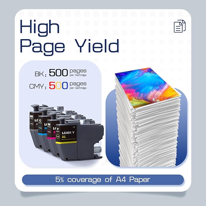 LC401XL LC401 High Yield MFC-J1010DW Ink Cartridges 5-Pack Compatible for Brother 401XL LC-401 Ink Cartridges Work with MFC-J1010DW MFC-J1170DW MFC-J1012DW MFC-J1800DW (2 Black, 1 Cyan Magenta Yellow)