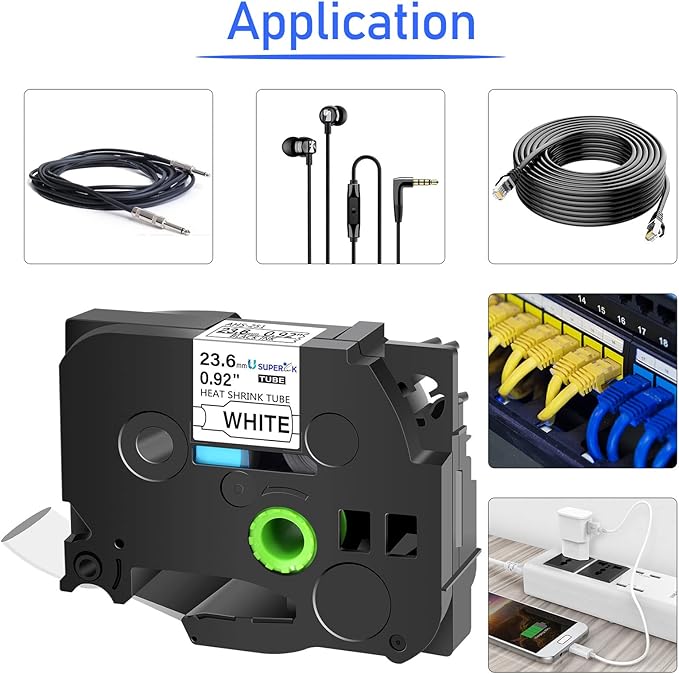 10PK Compatible for Ptouch HSe-251 HSe251 HS-251 HS251 Black on White 23.6mm 0.92'' Heat Shrink Tubing for Wire Cable for PT-P710BTPT-P750WPT-P750WVP Label Maker Tape