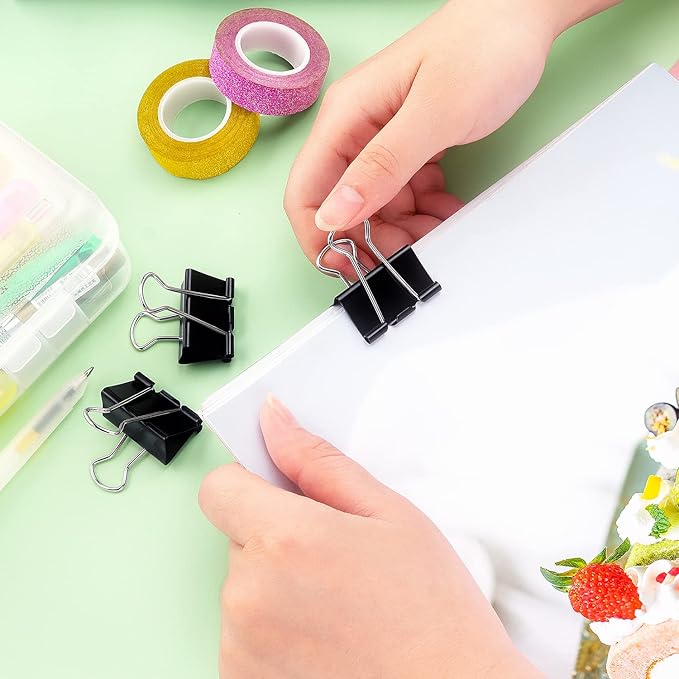 ZZTX Black Binder Clips Paper Clamps Clips Medium Size, 1.3 Inches, 36 Pack