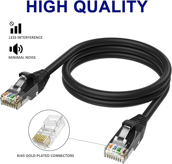 Adoreen Cat 6 Ethernet Cable 50 Ft-Black, Outdoor & Indoor Snagless Long Round - Image 3