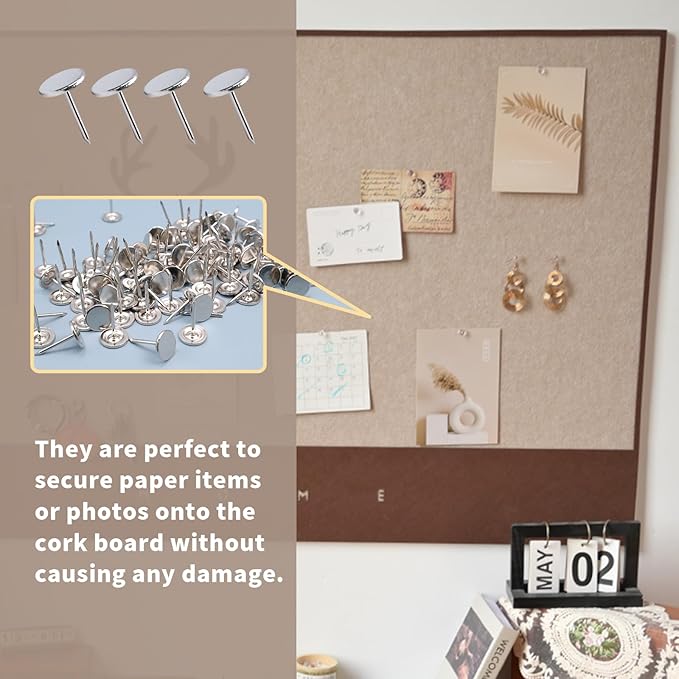 100Pcs Flat Head Upholstery Tacks Home Furniture Decor Tack Upholstery Nails Flat Push Pins Flat Thumb Tacks Silver (19mmx22mm)