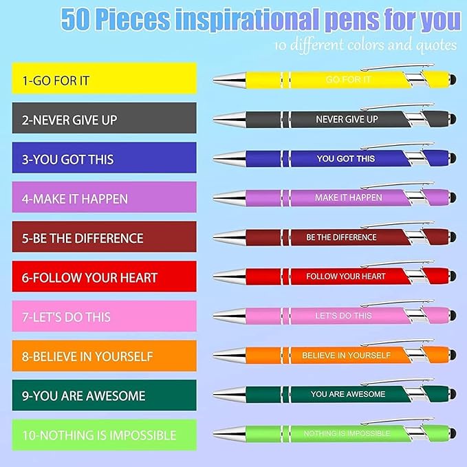 20 Pcs Inspirational Pens - Motivational Ballpoint Pens Bulk with quotes Stylus Tip Gifts for School Office Supplies Black Ink