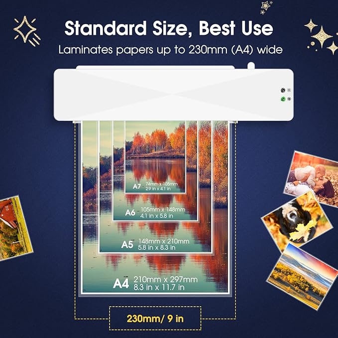 Crenova Laminator Machine with 10 Laminating Sheets, A4 Laminating Machine Hot & Cold with Fast Warm Technology, Thermal Laminator 9 Inch for Home Office School Business White