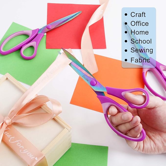 8.5" Scissors Bulk Set of 12-Pack, Sharp Scissors all Purpose Heavy Duty, Non-Stick and Titanium Coating Blade, Multipurpose Shears for Office Home School Sewing Fabric DIY Craft Supplies