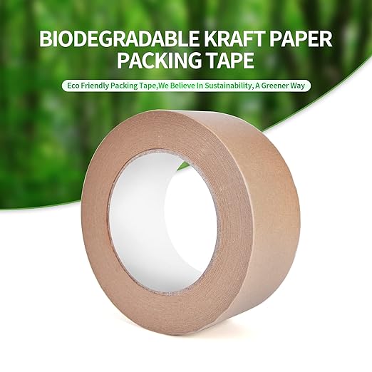 Eco-Friendly Kraft Paper Tape, Biodegradable Kraft Paper Tape, Recyclable Writable Packing Tape, Non-Coated Surface for Masking, Sealing, 2inch x 60yards, 24Rolls