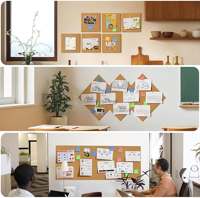 MaxGear Large Cork Board for Wall 48" x 36", 12 Pack Cork Board Tiles with 40 Pushpins & Safe Removable Adhesive Tabs, 12" x 12" Corkboards for Office, School & Home