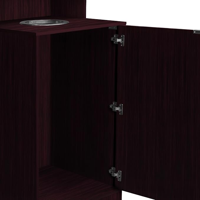 Flash Furniture Dell Trash Can Enclosure with Tray Shelf and 8" Drop Hole, Commercial Grade Trash Receptacle for 32 Gallon Round Cans, Swing Door Access, Mahogany