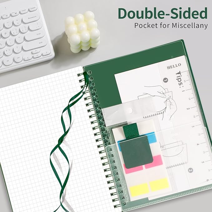 AHGXG Graph Paper Notebook - Spiral Notebook Journal 160 Pages, A5 Graph Notebook 5.7" x 8.3", 100 gsm Thick Grid Paper, Waterproof Plastic Cover, for School Writing Engineering Math, Green