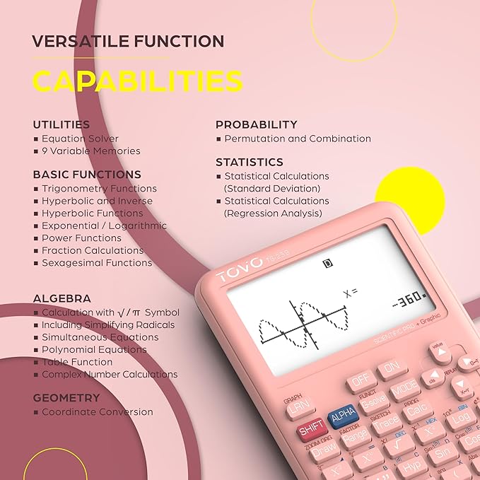 TOVO Scientific Calculator with Graphing Functions, Multiple Modes, 360 Functions, Large Screen, Intuitive Interface for Beginners, High School & Advanced Courses, TS-259 (Developed by CATIGA)
