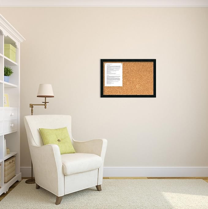 Amanti Art Natural Cork Board for Wall, 18x26 Vision Board with Black Wood Frame, Medium Corkboard Office Decor for Home Organization, Modern Contemporary Corkboard Pinboard to display items for home