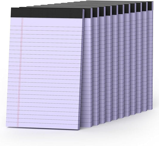 360 Sheets Purple Note Pads 5" x 8" Pack of 12 Small Legal Pads College Ruled Lined Paper with Micro-Perforated Writing Notebook 30 Sheets per Pad Small Notepad for School, Office & Home Supplies