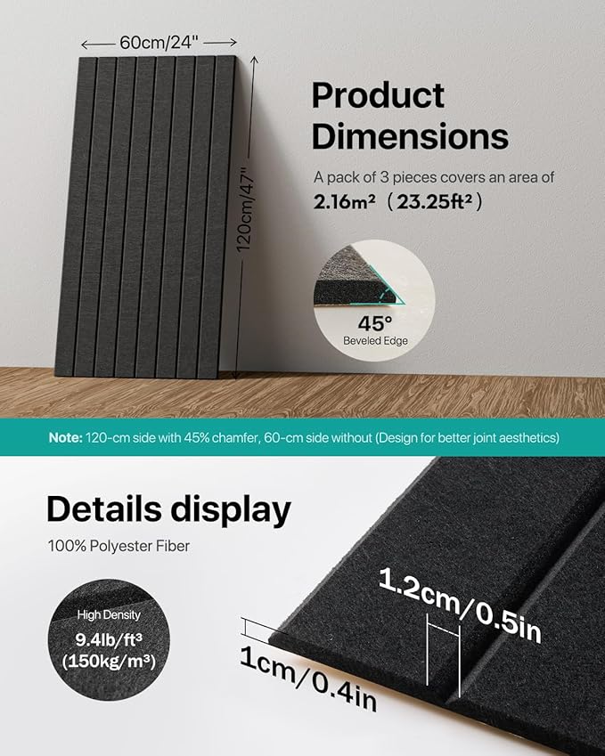 Soundsbay Large Cork Board, 71" x 47" Black Bulletin Board, 3 Pack Felt Wall Tiles Self-Adhesive, Pin Board for Walls Office Home Classroom Decor