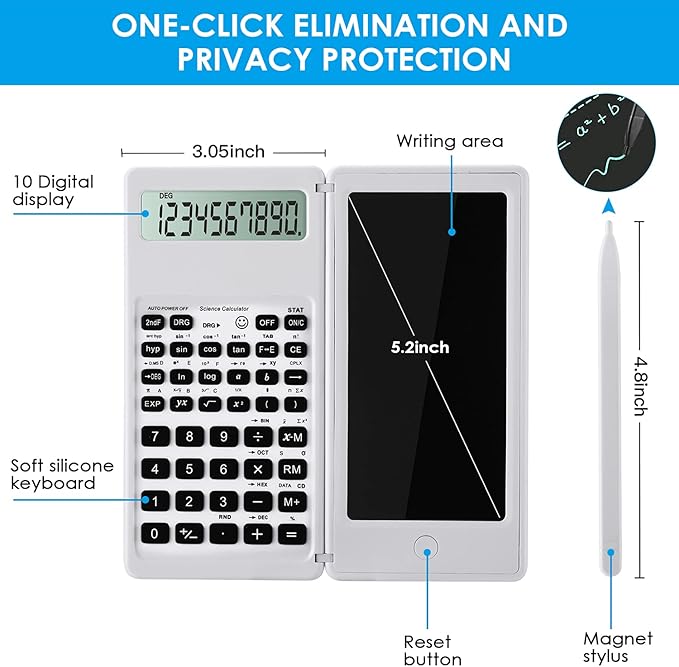 Scientific Calculators for Students, White Math Calculator with Notepad,10-Digit Large Screen, Classroom Must Haves for Middle High School Supplies & College (White)