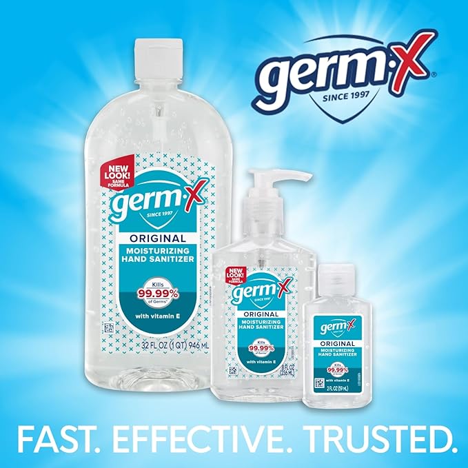 Germ-X Original Hand Sanitizer, Back to School Supplies, Non-Drying Moisturizing Gel with Vitamin E, Instant and No Rinse Formula, Large Family-Size Flip Top Bottle, 32 Fl Oz (Pack of 4)