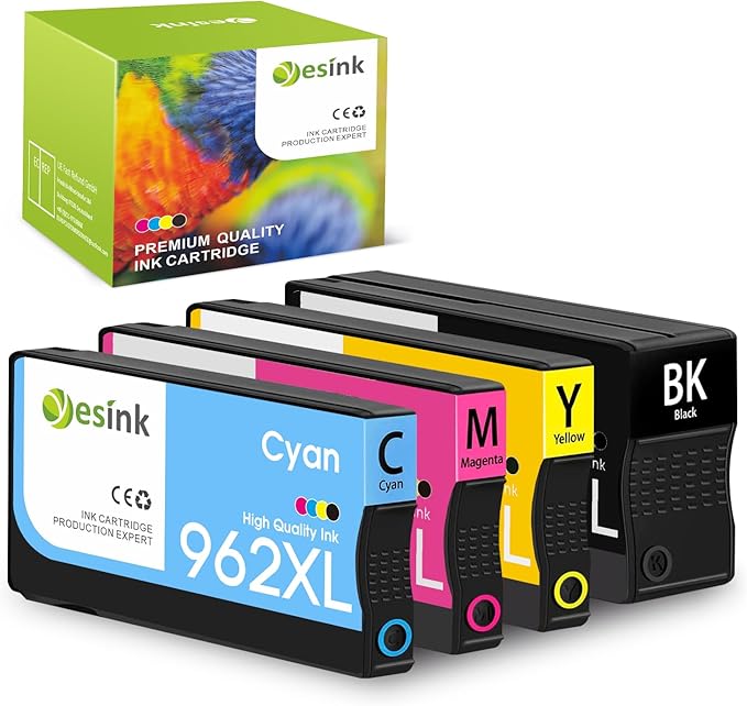 962XL Ink Cartridges Latest Version Combo Pack, High-Yield, Replacement for HP 962, Work for OfficeJet Pro 9010 9015 9020 9018 9025 9018 9019 9012 Printers (Black, Cyan, Magenta, Yellow, 4 Pack)
