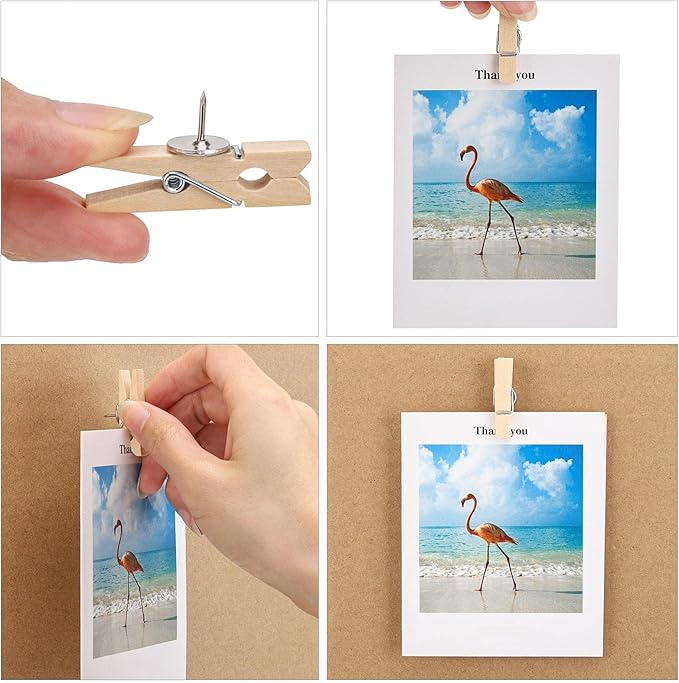 50Pcs Wooden Clips Push Pins Tacks for Cork Board Artwork for Crafts Arts Projects Photo Supplies(Wood Color)