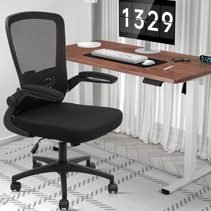 Office Desk Chairs with Wheels, Ergonomic Mesh Chair with Adjustable Height Lumbar Support, Rolling Swivel Computer Task Chair with Flip Up Armrests for Home, Study, Conference, Black (2PK)