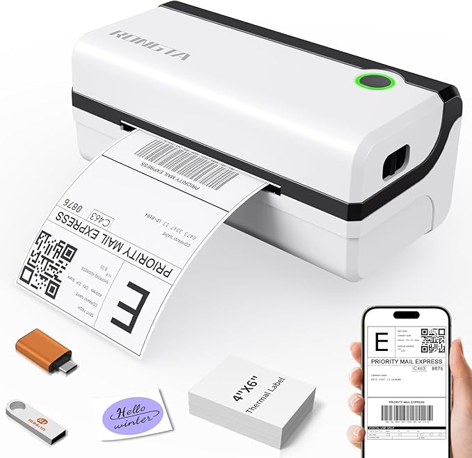 Rongta Bluetooth Thermal Shipping Label Printer, Wireless 4x6 Shipping Label Printer for Packages, Support Android&iPhone and Windows, Widely Used for Amazon, Ebay, Shopify, Etsy, USPS