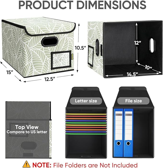 BALEINE File Organizer Box with Lid, Collapsible File Folder Organizer with Plastic Slide, Hanging File Folder Box for Office Document Storage (1 Pack, Antique Foliage)