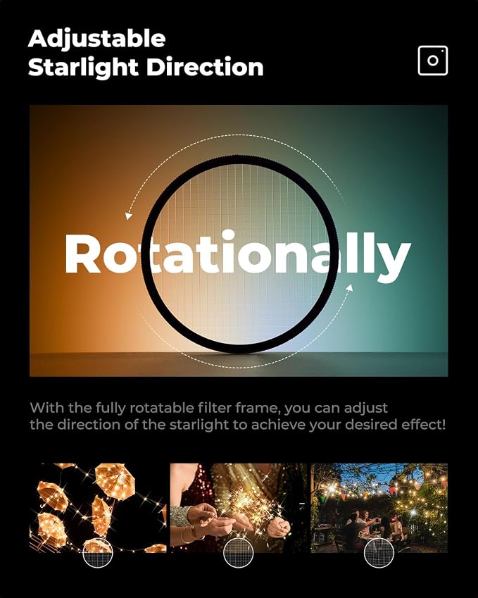K&F CONCEPT 72mm Variable Short Line Star Lens Filter, Cross Screen Starburst - Image 7