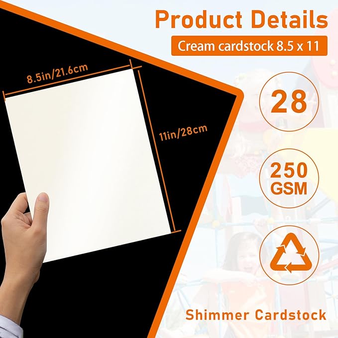 28 Sheets Cream Shimmer Cardstock 8.5 x 11 Ivory Paper, 92lb Premium Off White Paper Card Stock for Wedding Invitations, Crafting, Greeting Cards, Business Cards, Office Printing