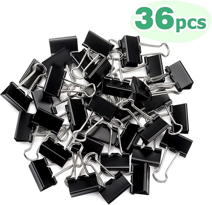 ZZTX Black Binder Clips Paper Clamps Clips Small Size, 1.0 Inches, 36 Pack