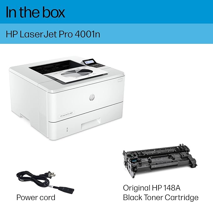 HP LaserJet Pro 4001n Black & White Printer, Print, Fast speeds, Easy setup, Mobile printing, Advanced security, USB, Ethernet Connection, Best-For-Office