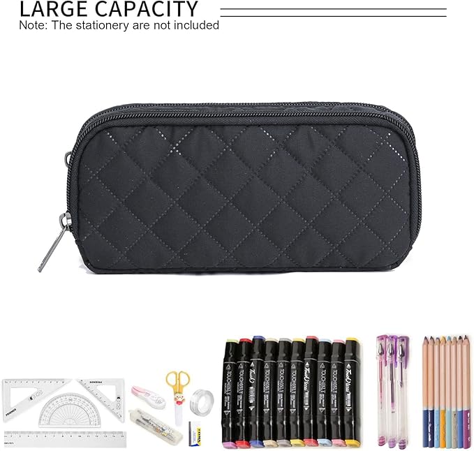 Della Gao Small Pencil Case Large Capacity Pencil Pouch Marker Pen Bag Coin Pouch Office Stationery Organizer (Black-02RH)