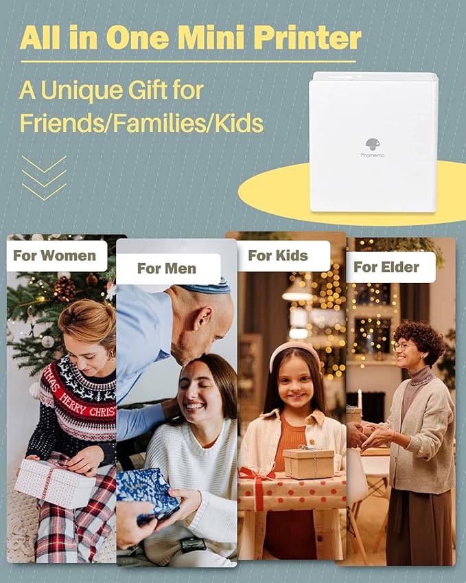 Phomemo Mini Sticker Printer- Mini Printer Sticker Maker Machine M02, Print Pods Suitable for Creative DIY, Diaries, Photos, Study Notes, Portable Thermal Inkless Label Maker for Home/Travel, White