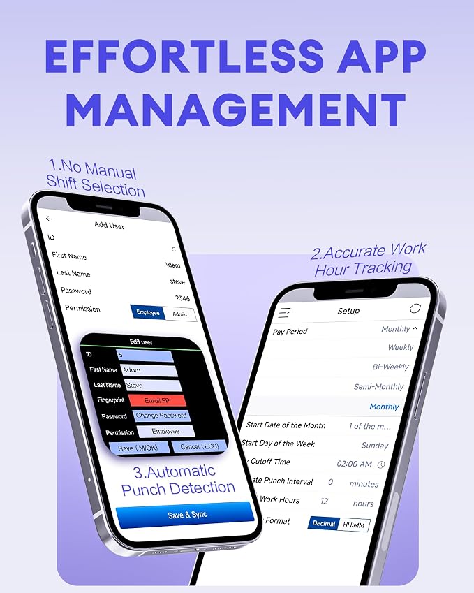 NGTeco APP-Based Time Clock for Employees Small Business, Automatic Fingerprint - Image 3