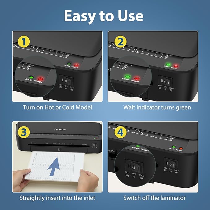 Laminator Machine, 11 in 1 Laminating Never Jam Technology with 36 Laminating Sheets, 9 Inch Thermal Laminator A4 Laminating Machine Hot & Cold Mode for Home Office School Black