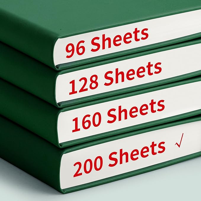 EMSHOI A5 College Ruled Notebook Journal- 400 Pages (200 sheets), 7mm Spacing & Vegan Leather Cover for Work, School, Bible Study, Bullet Journaling- with Sticky Notes, Pocket & Pen Holder- Dark Green