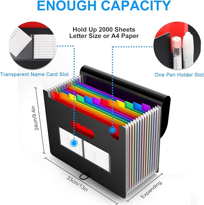 Accordion File Organizer, 12 Pockets Expanding File Folders, Portable Monthly Bill Receipt Documents Organizer with Colorful A-Z Tabs, Letter/A4 Size - Blue