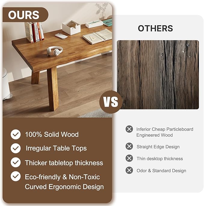 Solid Wood Desk 55 inches, Wood Computer Desk,Home Office Desk Wooden Rustic Writing Desk Modern Simple Design,Ideal for Study, Writing, Dining