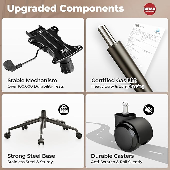 ovios Ergonomic Home Office Chair, Mid-Century Modern Faux Leather Chairs with Padded Armrests, Comfy High Back Swivel Rolling Executive Computer Armchair (Dark Grey, Suede Leather)