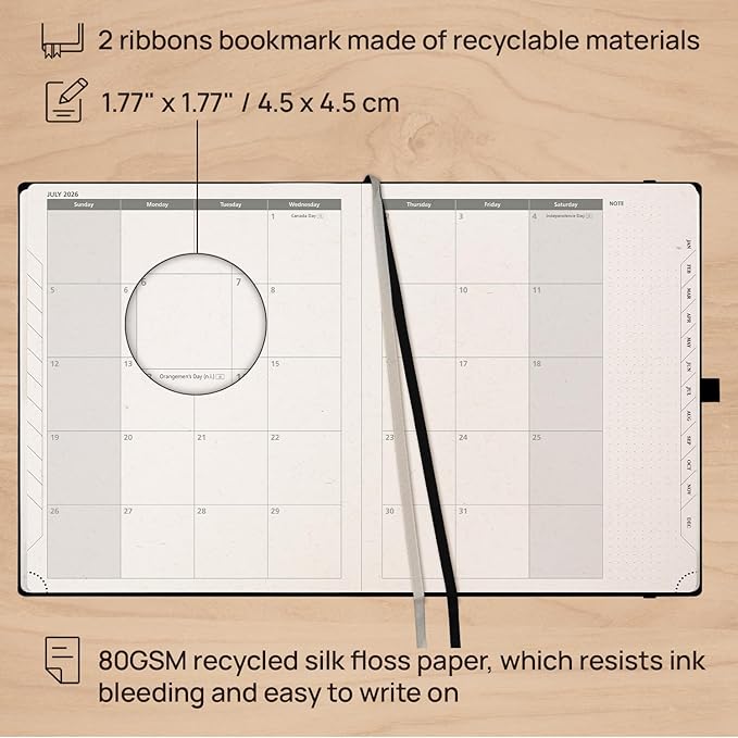 POPRUN 2026 Planner - 2026 Recycled Weekly Planner[8.5''x 10.5''- Italian Regenrated Leather Hard Cover] with Hourly Schedule & Vertical Weekly Layout, Monthly Tabs, Inner Pocket - Desert Brown