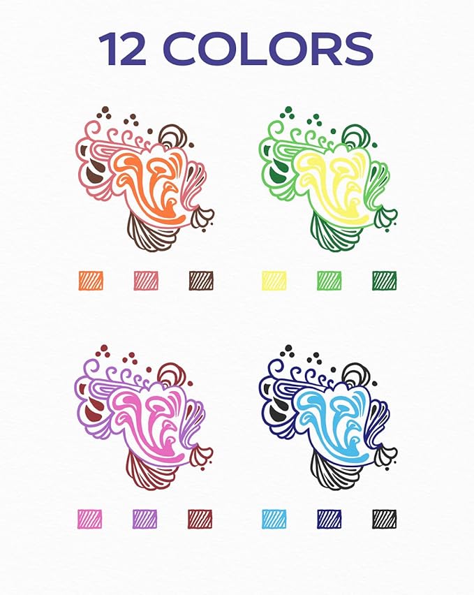 Four Candies Quick Dry Ink Colored Pens Set, 12 Colors Retractable Gel Pens, 0.7mm Fine Point Colorful Pen for Note Taking & Drawing, Colored Gel Pen with Comfort Grip for Office, School & Home