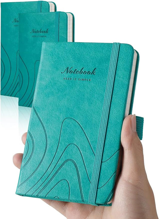 AISBUGUR Pocket Notebook, Small Notebook, 2-Pack Total 320 Pages,3.7" x 5.7" Pocket Notebook (2 Pack, Turquoise Wave)
