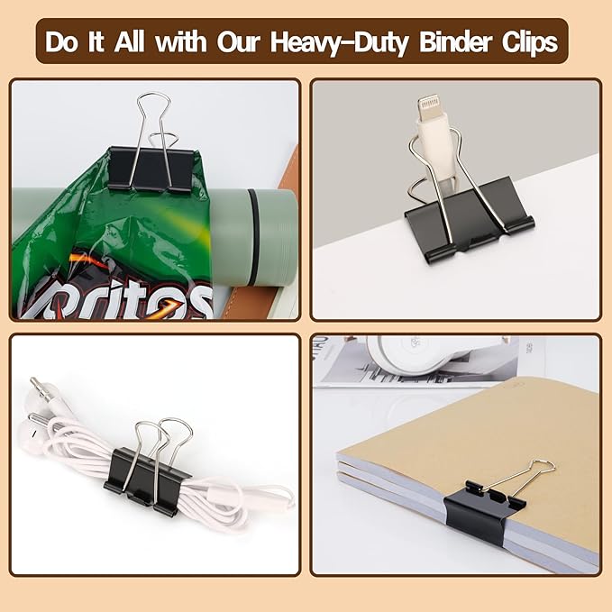 Binder Clips,Qimailer Medium Clips,48 Pcs,1.25 Inch,Black Metal Binder Clips and Paper Clips for Office, Home, School
