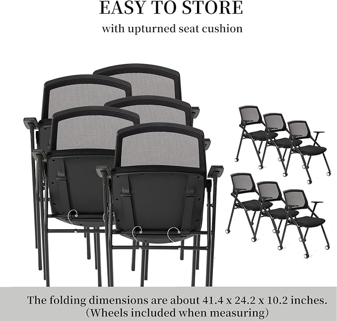 12 Pack Executive Office Chairs with Caster Adjustable Armrest Ergonomic Mid-Back Breathable Mesh Foldable Conference Reception Chair Set for Home School Waiting Room