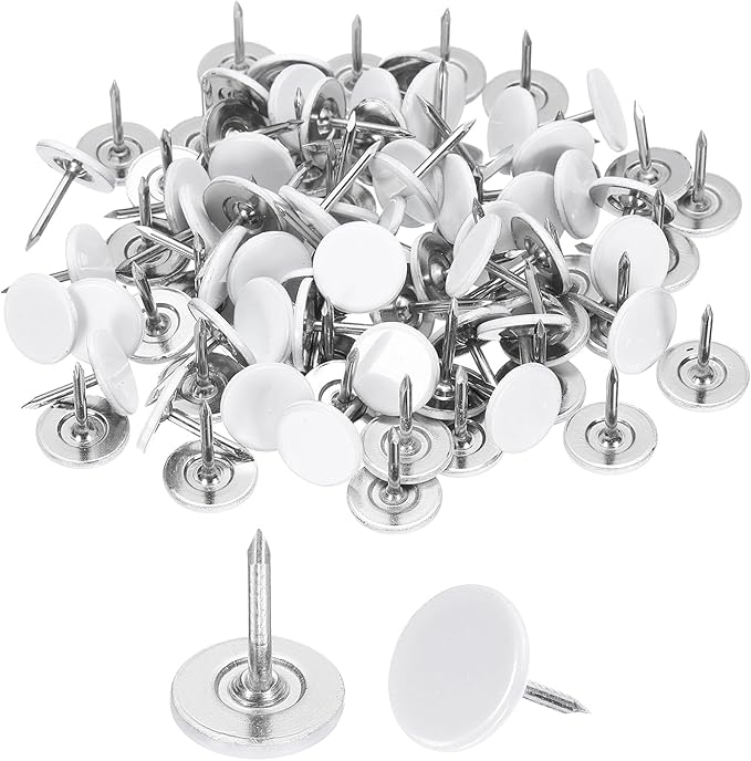 uxcell 120Pcs Push Pins, 11mmx13mm Round Flat Head Decorative Thumb Tacks Upholstery Tacks for Cork Board Office Wall Hangings, White