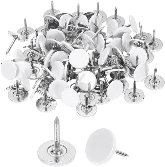 uxcell 120Pcs Push Pins, 11mmx17mm Round Flat Head Decorative Thumb Tacks Upholstery Tacks for Cork Board Office Wall Hangings, White