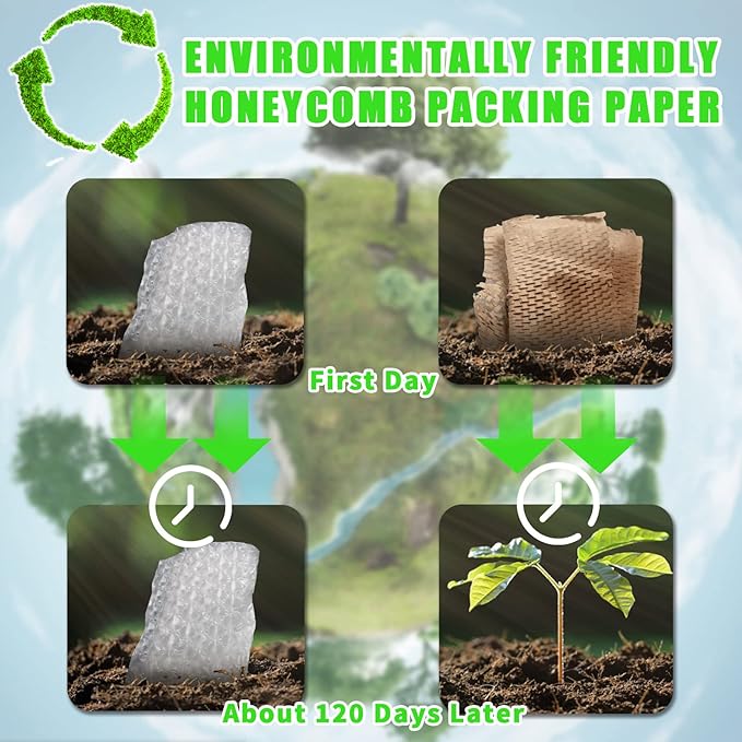 Honeycomb Packing Paper, MINHAO 15"x165' Eco Friendly Packing Paper for Moving Recyclable Honeycomb Paper Moving Supplies Bubble Paper Wrapping Protective Roll, With 36 Fragile Sticker Labels