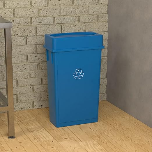 23 Gallon Blue Recycle Slim Jim Trash Can with Drop Shot Lid
