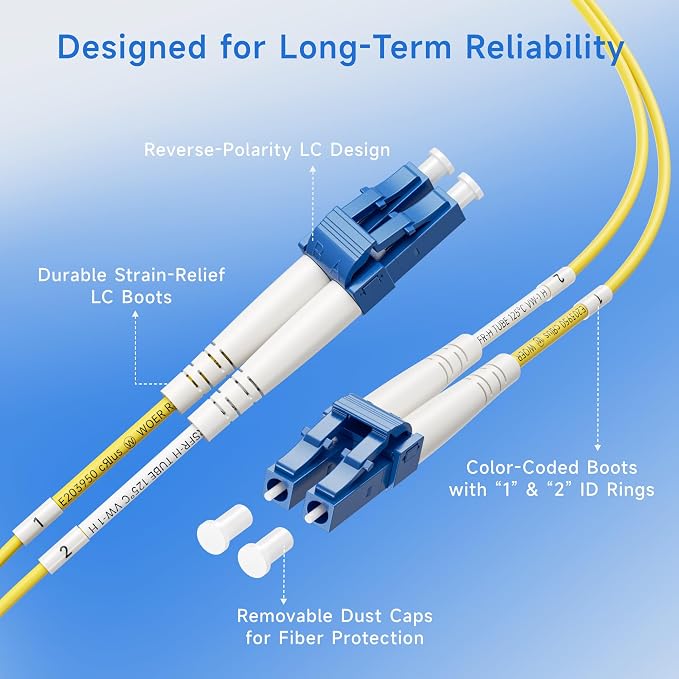 Cable Matters Plenum Rated Duplex OS2 Single Mode Fiber Optic Patch Cable - 10m - Image 4
