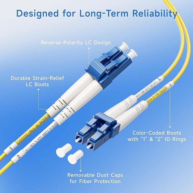 Cable Matters Plenum Rated Duplex OS2 Single Mode Fiber Optic Patch Cable - 2m - Image 4