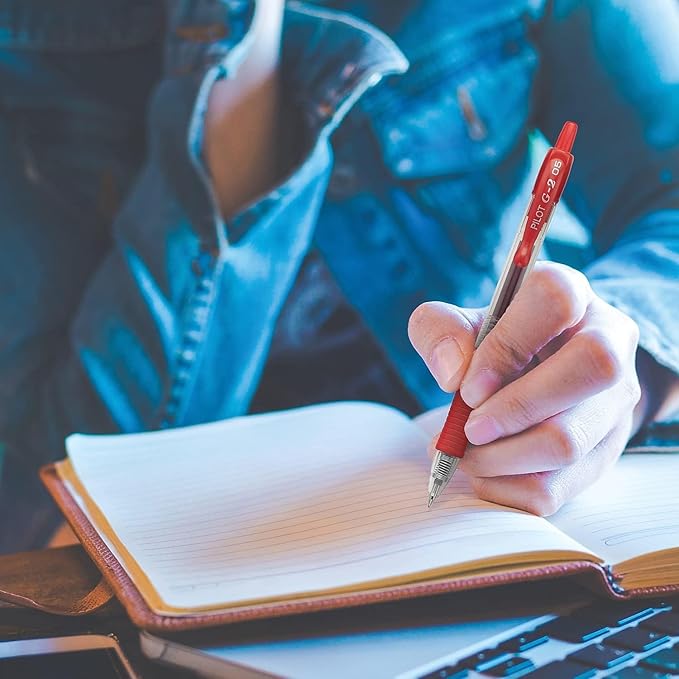 G2 Retractable Premium Gel Ink Roller Ball Pens Extra Fine Point (.5mm) Purple Ink 5 pack; Refillable & Premium Comfort Grip Bundle with Plastic Reusable Pouch