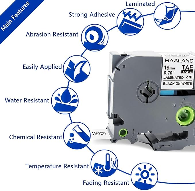 10-Pack TZe-241 18mm Label Maker Tape Replacement for Brother P Touch TZe TZ Tape 18mm 0.7 Laminated White for Brother Label Maker PT-D400 PT-D410 PT-D600 PT-D610BT PT-2430, Black on White, 3/4 Inch